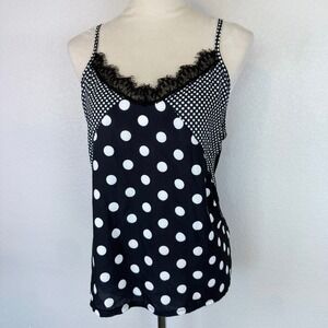 Lavish Polka Dot Lace Trim Cami Top Black White Mixed Print Large Micro Dot Sz L